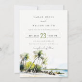 Invitation Mariage de Destination Aquarelle Côtière Tropicale (Devant)