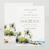 Invitation Mariage de Destination Aquarelle Côtière Tropicale (Devant / Derrière)