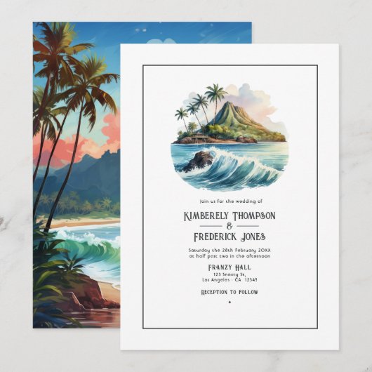 Invitation Mariage de destination aquarelle Hawaii (Devant / Derrière)