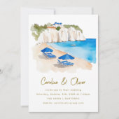 Invitation Mariage de destination aquarelle sur la côte grecq (Devant)
