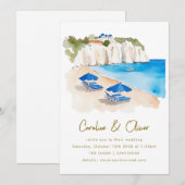 Invitation Mariage de destination aquarelle sur la côte grecq (Devant / Derrière)