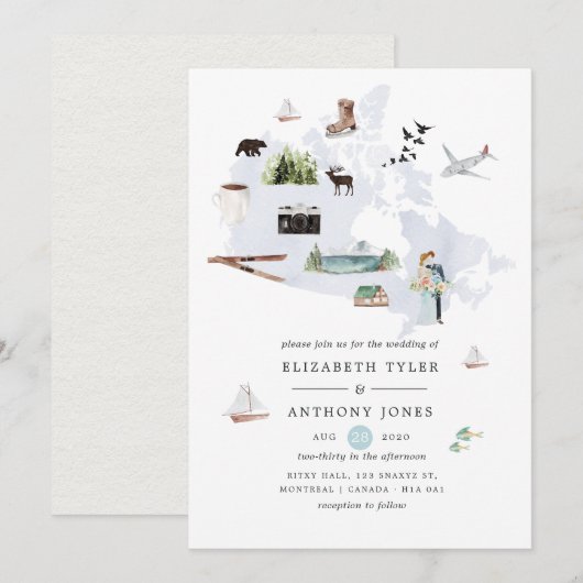 Invitation Mariage de destination au Canada aquarelle (Devant / Derrière)