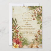 Invitation Mariage de Destination au Thème Hibiscus et Palmie (Devant)