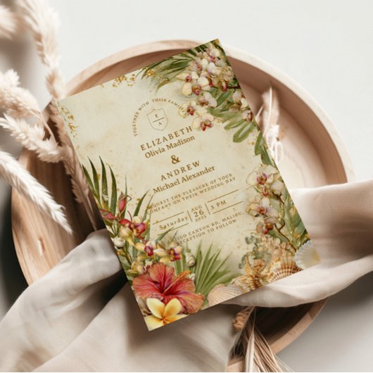 Invitation Mariage de Destination au Thème Hibiscus et Palmie