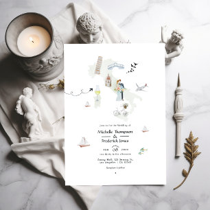 Invitation Mariage de destination avec code QR italien aquare