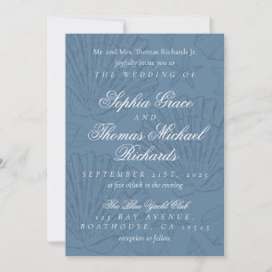 Invitation Mariage de Destination Coquille Bleue Côtière