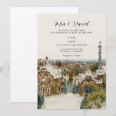 Invitation MARIAGE DE DESTINATION DE BARCELONE Espagne Skylin (Devant / Derrière)