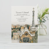 Invitation MARIAGE DE DESTINATION DE BARCELONE Espagne Skylin (Debout devant)