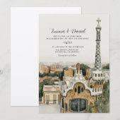 Invitation MARIAGE DE DESTINATION DE BARCELONE Espagne Skylin (Devant / Derrière)