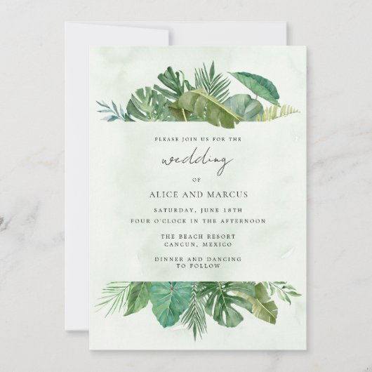 Invitation Mariage de destination de la plage de feuilles tro (Devant)