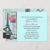 Invitation mariage de destination de la tour eiffel rose de p (Devant / Derrière)