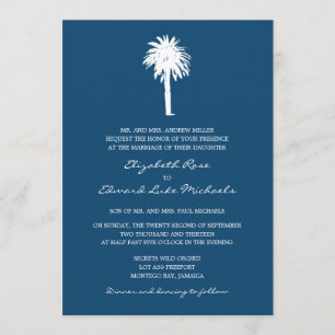 Invitation Mariage de destination de Navy Blue Palm Tree