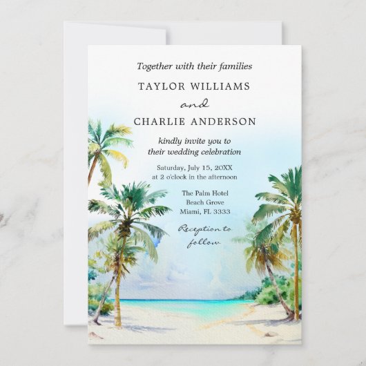 Invitation Mariage de destination de plage tropicale (Devant)