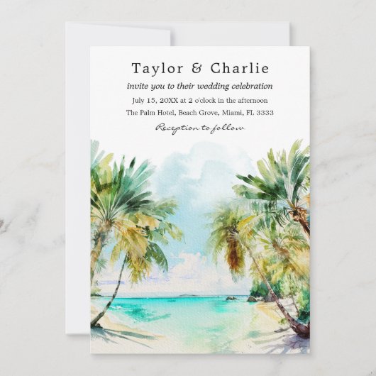 Invitation Mariage de destination de plage tropicale (Devant)