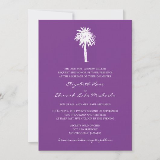 Invitation Mariage de destination des palmiers pourpres (Devant)