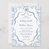 Invitation Mariage de destination Dusty Blue Seashell sur la (Devant)