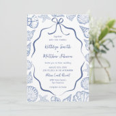 Invitation Mariage de destination Dusty Blue Seashell sur la (Debout devant)