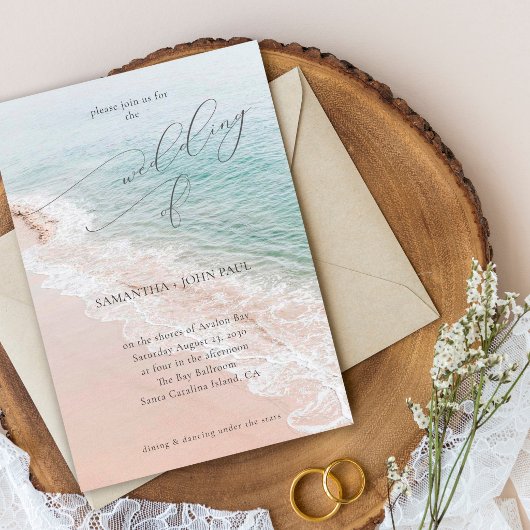 Invitation Mariage de Destination Élégant sur la Plage Océane