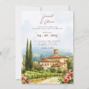 Invitation Mariage de destination en Toscane Italie aquarelle