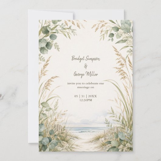 Invitation Mariage de destination eucalyptus sur la côte du c (Devant)
