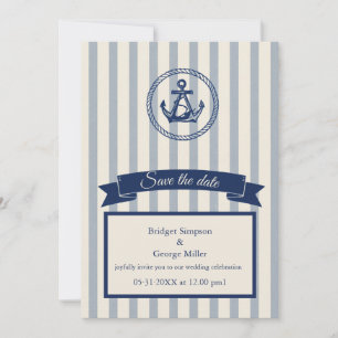 Invitation Mariage de destination maritime à rayures bleues e