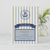 Invitation mariage de destination maritime à rayures d'ancrag (Debout devant)