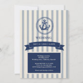 Invitation Mariage de destination maritime à rayures d'ancre (Dos)