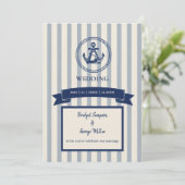 Invitation Mariage de destination maritime à rayures d'ancre (Debout devant)