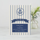 Invitation Mariage de destination maritime à rayures d'ancre  (Debout devant)