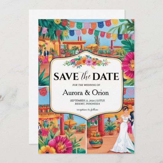 Invitation mariage de destination mexique enregistrer les dat (Devant / Derrière)