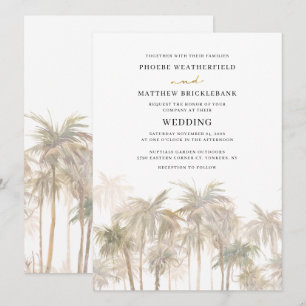 Invitation Mariage de destination moderne aux palmiers côtier