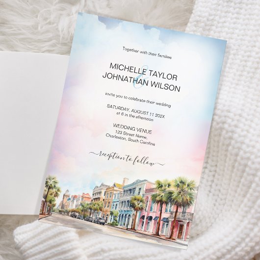 Invitation Mariage de destination moderne Charleston Aquarell