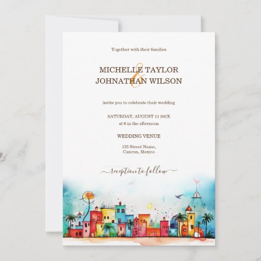 Invitation Mariage de destination moderne Mexico Beach (Devant)