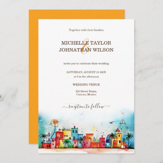 Invitation Mariage de destination moderne Mexico Beach (Devant / Derrière)