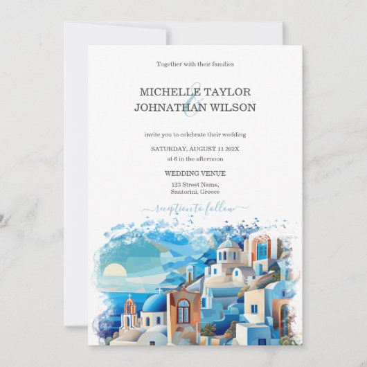 Invitation Mariage de destination moderne Santorin Grèce (Devant)