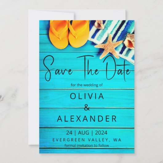 Invitation mariage de destination plage tropicale enregistrer (Devant)