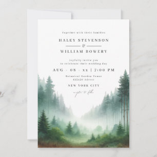 Invitation Mariage de Destination Rustique Aquarelle Forêt Ve
