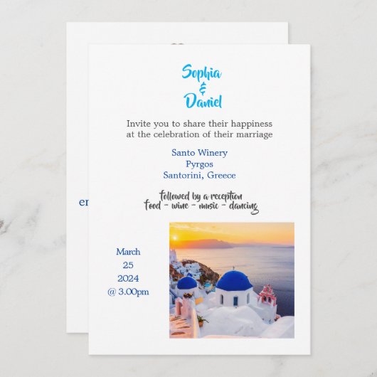 Invitation Mariage de destination - Santorin, Grèce Invitatio (Devant / Derrière)