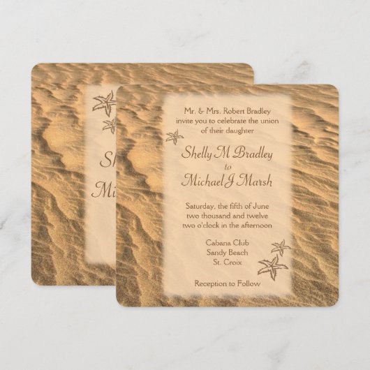 Invitation Mariage de destination Starfish Beach (Devant / Derrière)