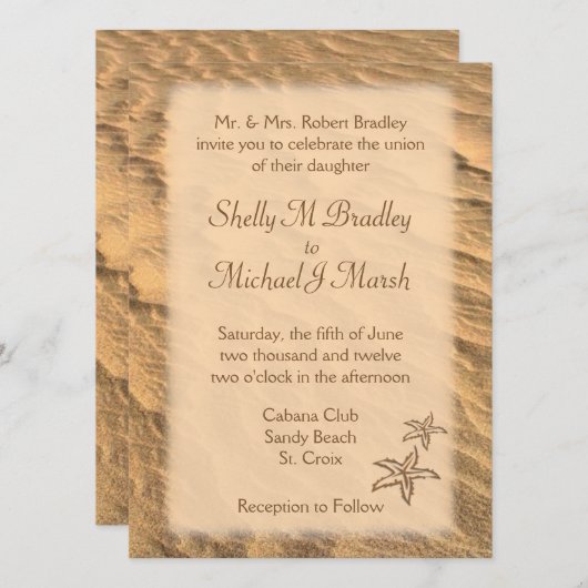 Invitation Mariage de destination Starfish Beach (Devant / Derrière)