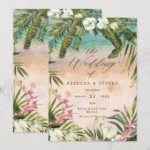 Invitation mariage de destination sur la plage aux feuilles d (Devant / Derrière)