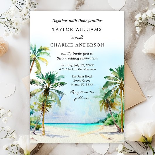 Invitation Mariage de Destination sur une Plage Tropicale