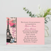 Invitation mariage de destination tour eiffel rose Paris (Debout devant)