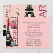 Invitation mariage de destination tour eiffel rose Paris (Devant / Derrière)