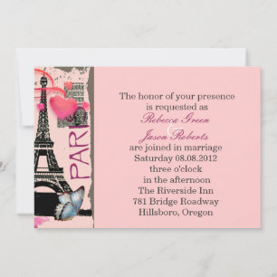 Invitation mariage de destination tour eiffel rose Paris