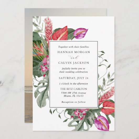 Invitation Mariage de destination tropicale (Devant / Derrière)