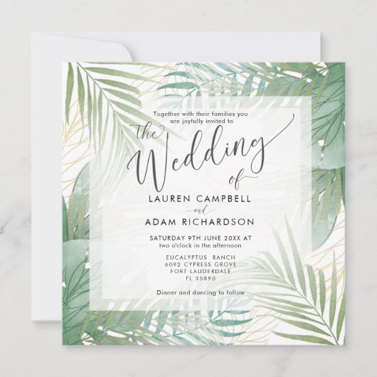 Invitation Mariage de destination tropicale moderne (Devant)