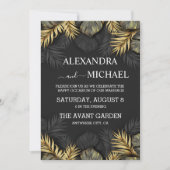 Invitation Mariage de destination tropicale Noir et Or (Devant)