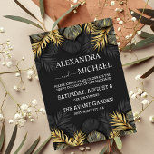 Invitation Mariage de destination tropicale Noir et Or