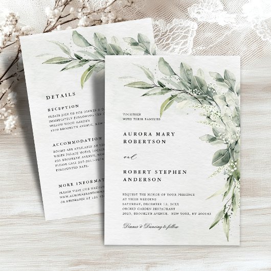 Invitation Mariage de détail Sage Green Eucalyptus All in One